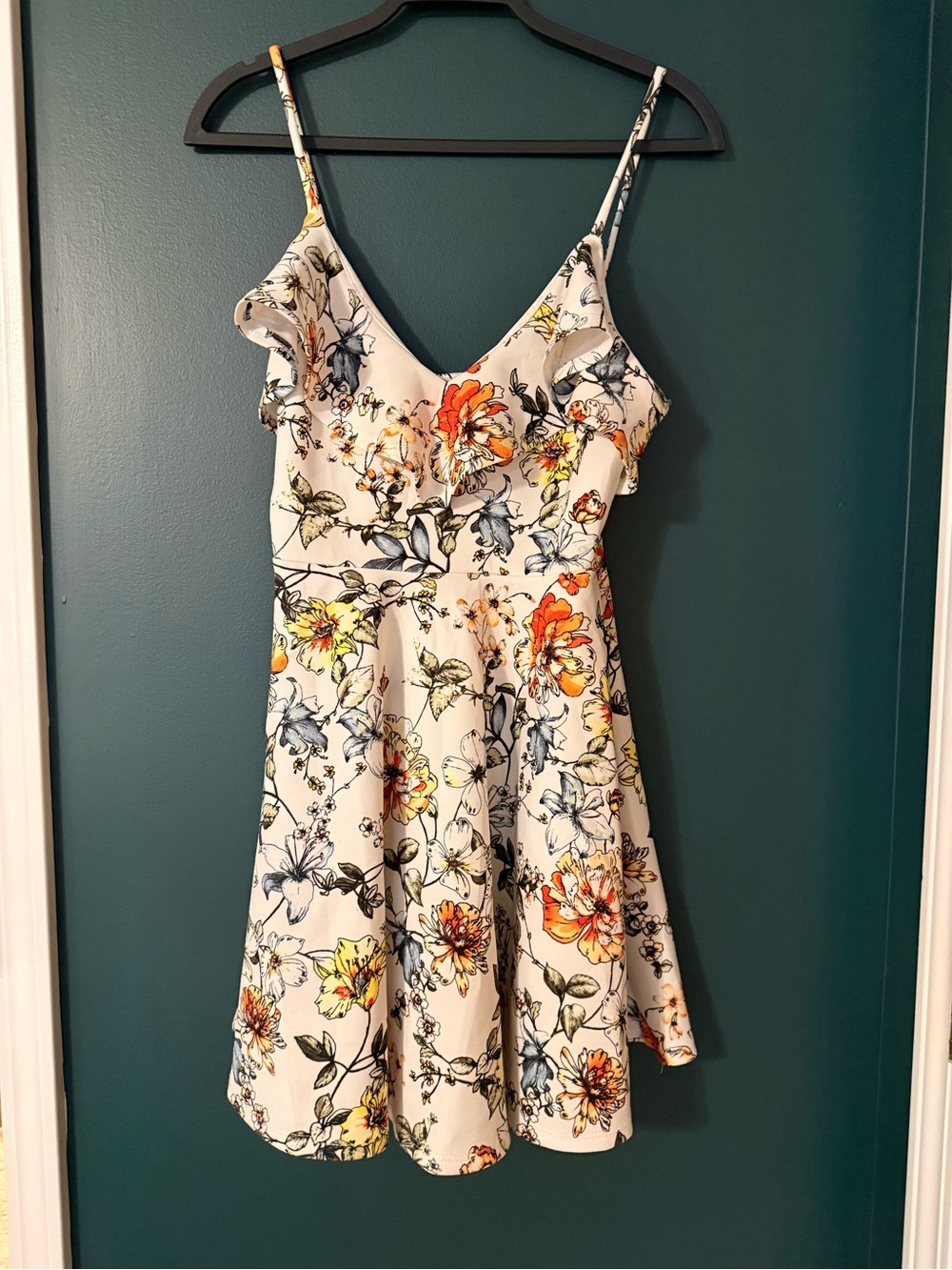 privy White Floral Mini Dress with Orange & Yellow Blooms